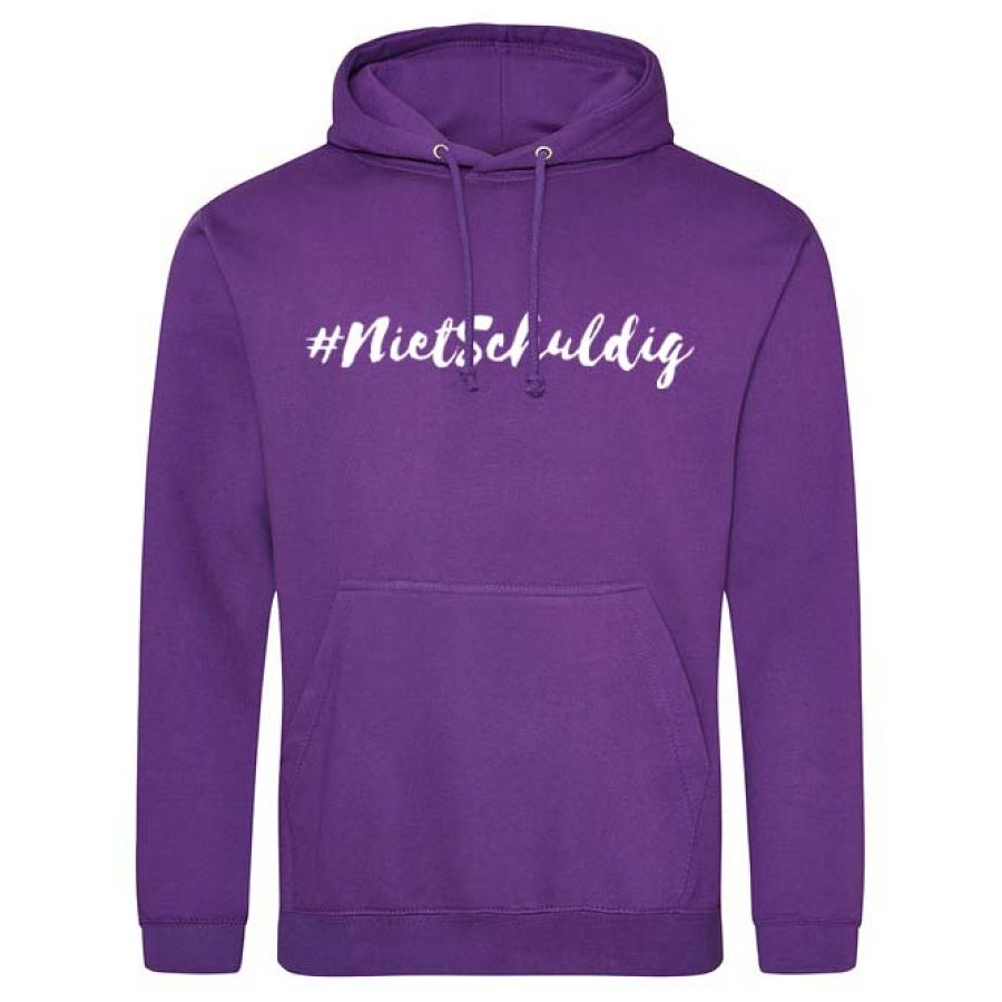 Hoodie heren #nietschuldig paars